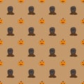 pumpkin character seamless pattern and hat, headstone halloween ornament object holiday event background design vector graphic, Royalty Free Stock Photo