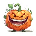the pumpkin character is smiling evilly. vector illustration