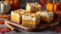 Pumpkin Cheesecake Bars: Swirled Autumn Dessert Royalty Free Stock Photo