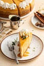 Pumpkin cheesecake with fall spices topped with whipped cream