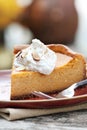 Pumpkin Cheesecake Pie with Whipped Cream Royalty Free Stock Photo