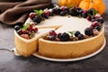 Pumpkin cheesecake with sour cream topping Royalty Free Stock Photo