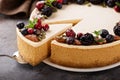 Pumpkin cheesecake with sour cream topping Royalty Free Stock Photo