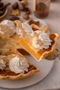 Pumpkin cheesecake swirl pie topped with whipped cream Royalty Free Stock Photo