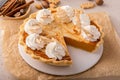 Pumpkin cheesecake swirl pie topped with whipped cream Royalty Free Stock Photo