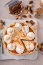 Pumpkin cheesecake swirl pie topped with whipped cream Royalty Free Stock Photo