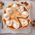 Pumpkin cheesecake swirl pie topped with whipped cream Royalty Free Stock Photo