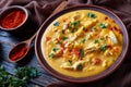 Pumpkin chicken breast soup, top view Royalty Free Stock Photo