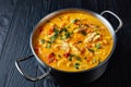 Pumpkin chicken breast soup, top view Royalty Free Stock Photo