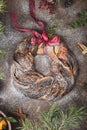 Pumpkin chocolate babka with cinnamon and powdered sugar Royalty Free Stock Photo