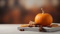 The pumpkin contrasts with the rougher surfaces of the spices and Royalty Free Stock Photo