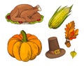 Pumpkin and Cooked Meet of Turkey Icons Vector