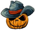 Pumpkin with cowboy hat vector illustration design