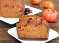 Pumpkin Cranberry Bread, sliced and whole.