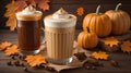 pumpkin cream cold brew latte autumn fall drink. ai generate