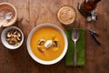 Pumpkin cream dinner on wooden table