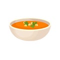 Pumpkin cream soup with cream in a bowl, traditional Thanksgiving food vector Illustration on a white background