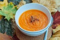 Pumpkin Cream Soup in a White Bowl Royalty Free Stock Photo