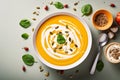 Pumpkin creamy soup served in bowl
