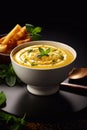 Pumpkin creamy soup served in bowl