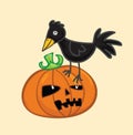 Pumpkin and crow cartoon vector