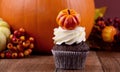 Halloween cupcake with pumpkin stock images