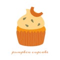 Pumpkin cupcake hand drawn vector illustration