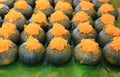 Pumpkin Custard sprinkled with golden threads. Thai dessert