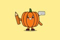 Pumpkin cute cartoon clever student with pencil Royalty Free Stock Photo