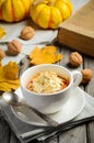 Pumpkin dessert in a mug prepared in microwave Royalty Free Stock Photo