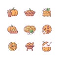 Pumpkin dishes RGB color icons set Royalty Free Stock Photo