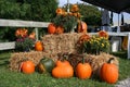 A pumpkin display at a fall festival