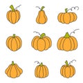 Pumpkin Doodle Collection. Cute Cartoon Pumpkins. Autumn Harvest Design elements. Vector illustration Royalty Free Stock Photo