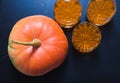 Pumpkin and drink, Halloween background,