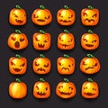 Pumpkin emoji halloween jack o lantern scary faces smile icons set isolated 3d cartoon decoration design vector Royalty Free Stock Photo