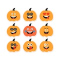 Pumpkin Emoji Set. Halloween Happy Pumpkins characters. Thanksgiving, Harvest planner Sticker. Laughing with tears of Joy, Royalty Free Stock Photo