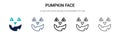 Pumpkin face icon in filled, thin line, outline and stroke style. Vector illustration of two colored and black pumpkin face vector Royalty Free Stock Photo