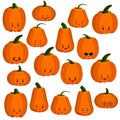 Pumpkin faces emoji icons set isolated on white. Royalty Free Stock Photo