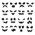 Pumpkin faces. Halloween evil devil face. Scary smile mouth, spooky mean devils nose, jack creepy mouths and pumpkins eyes,