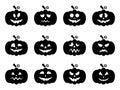 Pumpkin faces silhouettes set Royalty Free Stock Photo