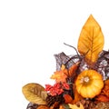 Pumpkin and Fall Leafs. Autumn or Thanksgiving Bouquet Royalty Free Stock Photo