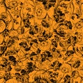 Pumpkin Field Seamless Pattern. Black Drawing on Orange Royalty Free Stock Photo