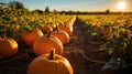 Pumpkin field at sunset Royalty Free Stock Photo