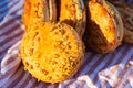 Pumpkin flavor orange color macaron cookies Royalty Free Stock Photo