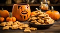 Pumpkin-flavored dog treats or pet snacks shaped like pumpkins Royalty Free Stock Photo