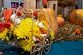 Pumpkin and flower arrangement. Festive arrangement with pumpkin and flowers Royalty Free Stock Photo
