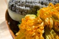 Pumpkin flowers and huitlacoche mushroom Royalty Free Stock Photo