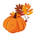 pumpkin foliage happy autumn season flat design Royalty Free Stock Photo