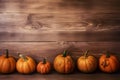 halloween autumn pumpkin season gourd leaf fall orange background wood wooden. Generative AI. Royalty Free Stock Photo