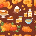 Pumpkin food vector soup, cake, pie meals organic healthy autumn food delicious harvest time seasona pumpkin seamless